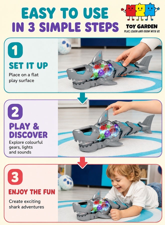 TOY GARDEN Electric Shark Toy – Moving Mouth, Colorful Lights, and Sound of Waves | Sea Animal Gear Toy for Toddlers with Clear Gearing Effect - Image 5