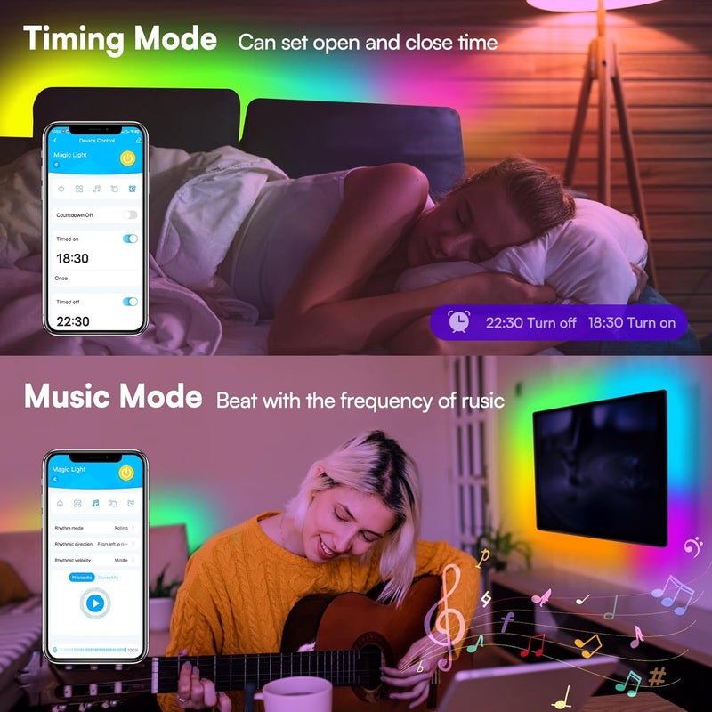 GUPUP 16.4ft COB RGB Smart IC LED Strip Lights,Addressable Color Chasing Strip Light, 24V 2880 LEDs Multicolor Flexible Tape Lighting Kit with APP Control &Music Mode, for TV,Bedroom,Party Decoration - Image 5