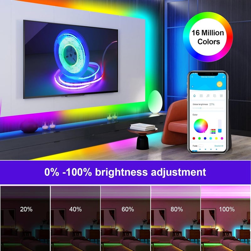 GUPUP 16.4ft COB RGB Smart IC LED Strip Lights,Addressable Color Chasing Strip Light, 24V 2880 LEDs Multicolor Flexible Tape Lighting Kit with APP Control &Music Mode, for TV,Bedroom,Party Decoration - Image 4