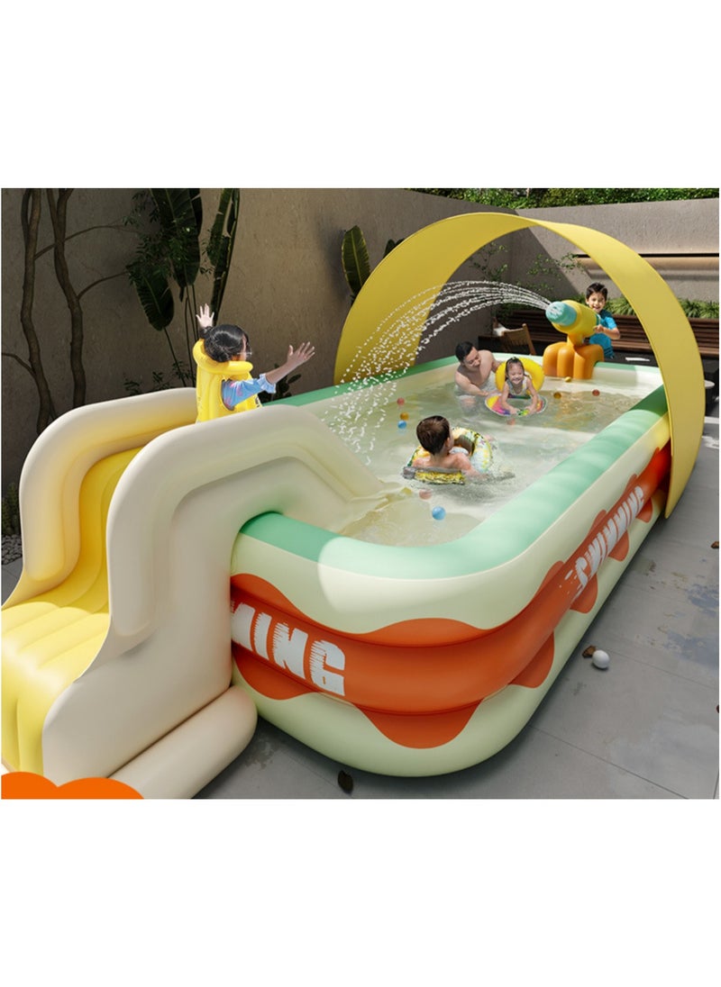 Jorunb Inflatable Swimming Pool with Slide and Canopy, Inflatable Swimming Pool for Kids and Adults, for Backyard Outdoor Indoor Lounge Garden（Swimming pool+Slide+Sun Shade+Water gun）  - Image 1