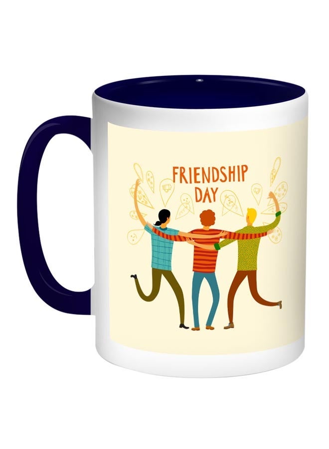 RYN Happy Friendship day Printed Coffee Mug Blue/White/Beige 11ounce