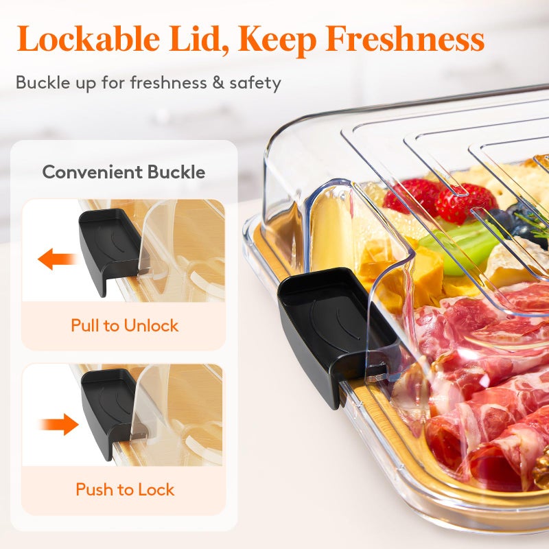 Lifewit 1 Compartment Melamine Charcuterie Board, 11 x 14 Inch Portable Cheese Board with Plastic Lockable Clear Lid, Travel Charcuterie Board Serving Platter with Cover for Snacks, Fruit, Appetizers - Image 3
