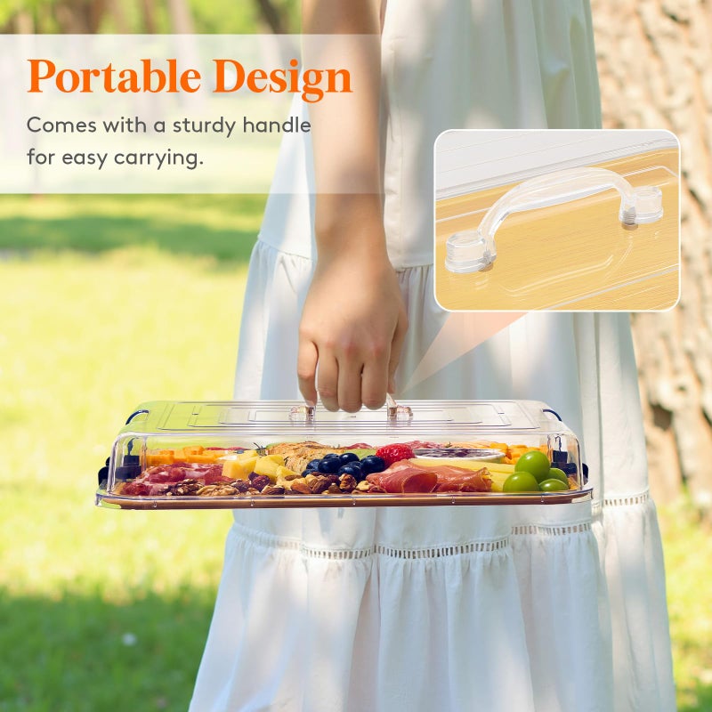 Lifewit 1 Compartment Melamine Charcuterie Board, 11 x 14 Inch Portable Cheese Board with Plastic Lockable Clear Lid, Travel Charcuterie Board Serving Platter with Cover for Snacks, Fruit, Appetizers - Image 5