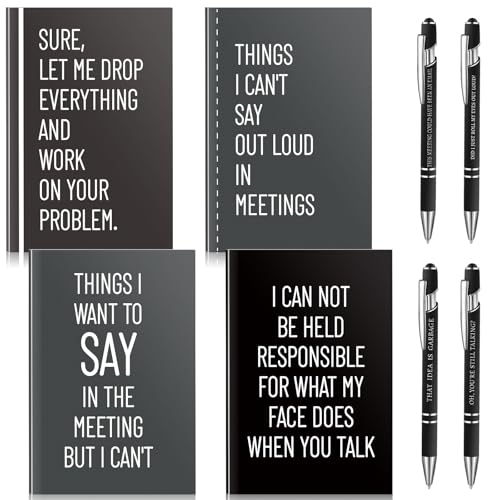 Fullhawl 4 Sets Funny Gifts Sarcastic Sayings Notebooks Funny Pens Notebooks for Coworker Snarky Ballpoint Journal with Insulting Negative Quotes Work Gift for Women Employee OfficeWhite - Image 1