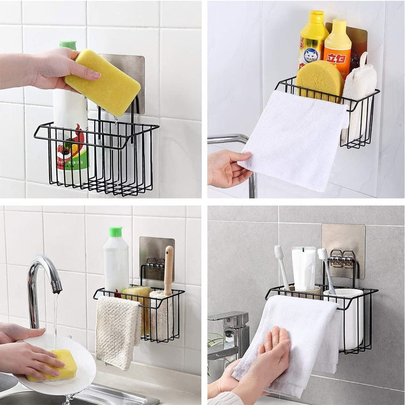 FAYBY Kitchen Sponge Holder Sink Basket Caddy Brush Dishwashing Liquid Drainer Rack | Bathroom Shower Caddy Basket Shelf (Black/White) - Image 2