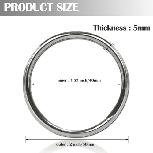 Ewparts Metal Rings 2 inch Macrame Metal Rings for Crafts for Macrame Plant Hangers Dog Collars 10 Pack 5mm Thick Welded Heavy Duty O Ring 2 in Buckle 50mm O Rings for Jewellry Making,Sewing - Image 2