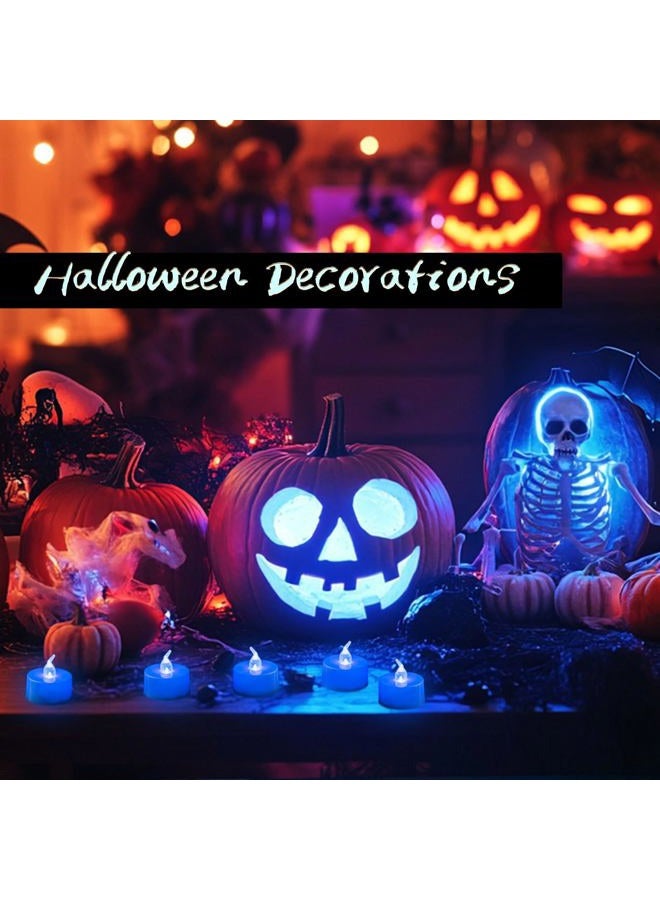 LANKER 24 Pack LED Tea Lights Candles, Flickering Blue Flameless Tealights, Long Lasting Battery Operated Fake Candles, Decoration for Halloween and Christmas (Blue - 24pcs) - Image 2