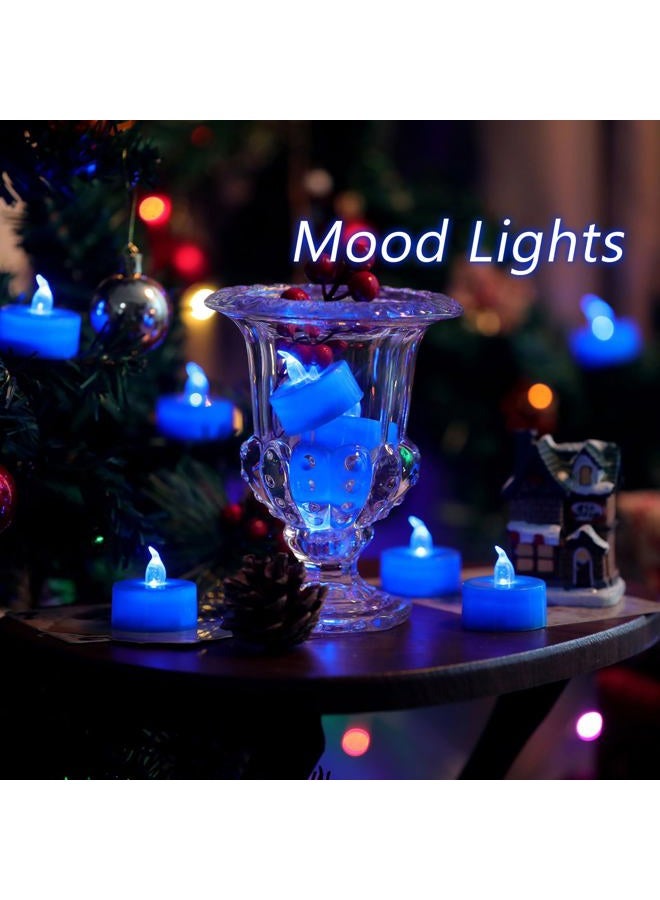 LANKER 24 Pack LED Tea Lights Candles, Flickering Blue Flameless Tealights, Long Lasting Battery Operated Fake Candles, Decoration for Halloween and Christmas (Blue - 24pcs) - Image 4