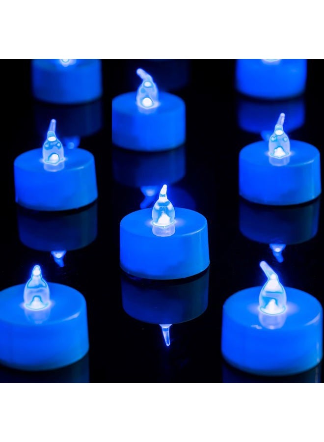 LANKER 24 Pack LED Tea Lights Candles, Flickering Blue Flameless Tealights, Long Lasting Battery Operated Fake Candles, Decoration for Halloween and Christmas (Blue - 24pcs) - Image 1