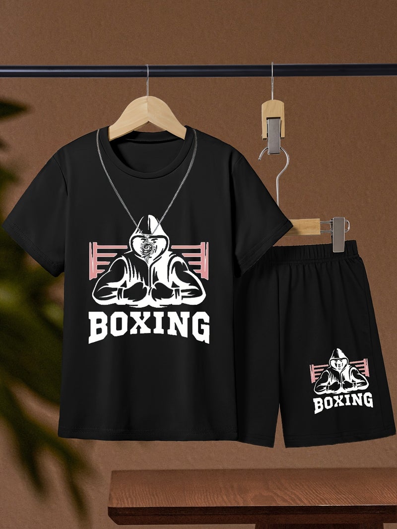 Boys' Sports Loose Round Neck T-Shirt Shorts Suit New Casual Short-Sleeved Pants Two-Piece Set Of Men'S Clothes - Image 2