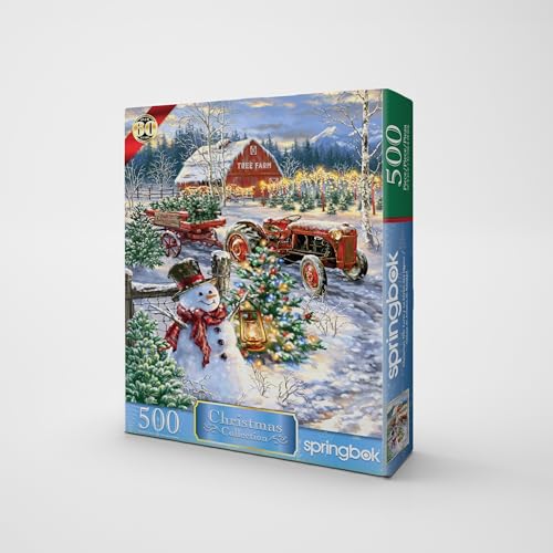 Springbok Christmas Tree Farm 500 Piece Jigsaw Puzzle for Adults Festive Winter Scene with Vintage Truck Holiday Charm - Image 5