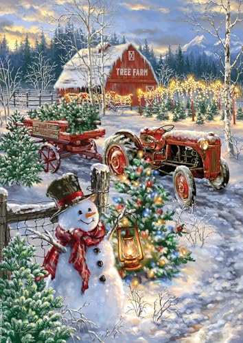 Springbok Christmas Tree Farm 500 Piece Jigsaw Puzzle for Adults Festive Winter Scene with Vintage Truck Holiday Charm - Image 1
