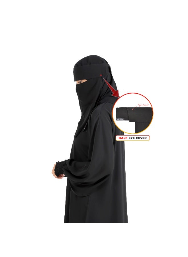 بدون اسم نقاب نسائي من BedoonEssm | قماش كوري | غطاء أنف/وجه بطبقة واحدة (نقاب إسلامي) | شريط مطاطي مخفي | غطاء نصف العين | لازك (فيلكرو) في الخلف | اللون: أسود | جاهز للارتداء فورًا | غطاء أنف ونقاب | رقم الموديل: 7D1L99NO - Image 2