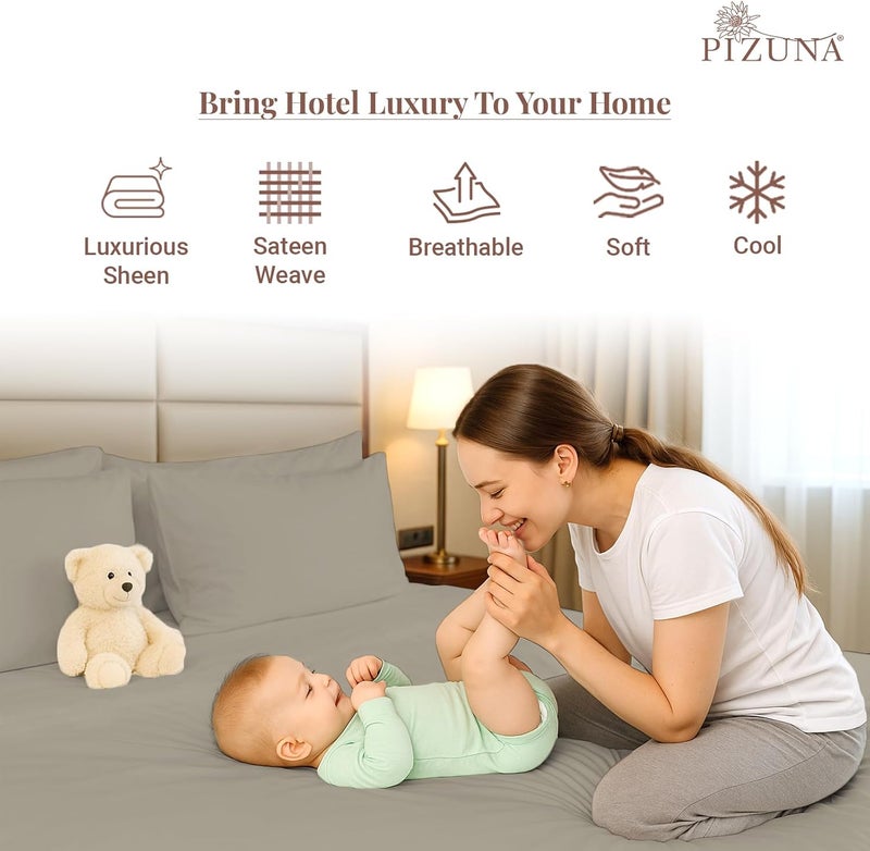 PIZUNA 100% Cotton Flat Sheet King Size 300x280 cm Simply Taupe 1 PC, 400 Thread Count Luxurious Long Staple Cotton Sateen Weave Bed Sheet Simply Taupe (ملاءة سرير مسطحة من القطن 100%) - Image 4