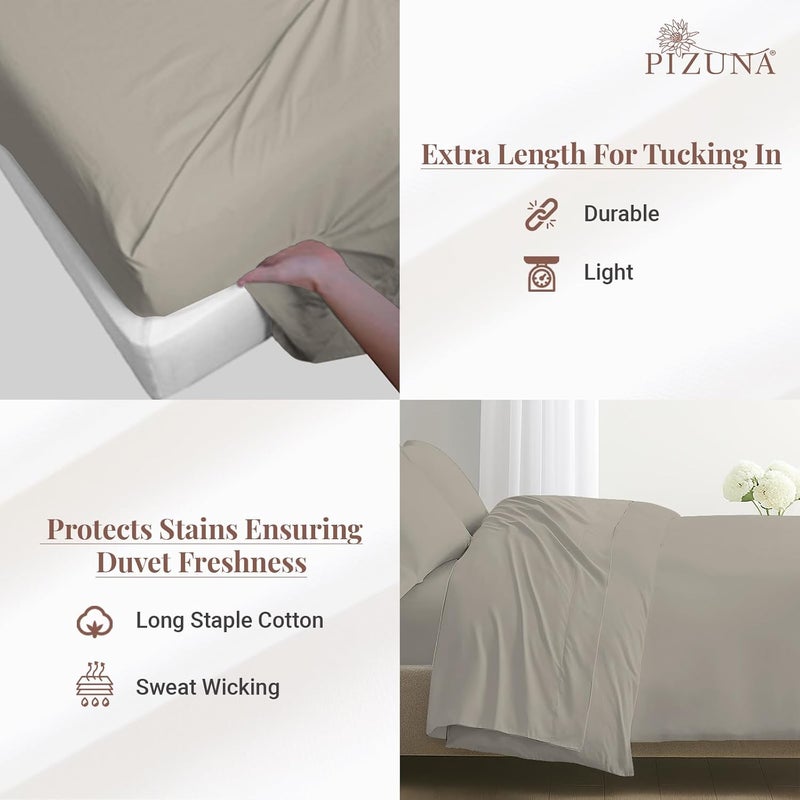 PIZUNA 100% Cotton Flat Sheet King Size 300x280 cm Simply Taupe 1 PC, 400 Thread Count Luxurious Long Staple Cotton Sateen Weave Bed Sheet Simply Taupe (ملاءة سرير مسطحة من القطن 100%) - Image 3