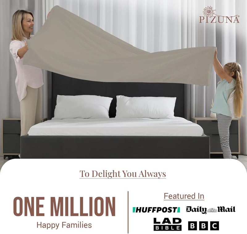 PIZUNA 100% Cotton Flat Sheet King Size 300x280 cm Simply Taupe 1 PC, 400 Thread Count Luxurious Long Staple Cotton Sateen Weave Bed Sheet Simply Taupe (ملاءة سرير مسطحة من القطن 100%) - Image 5
