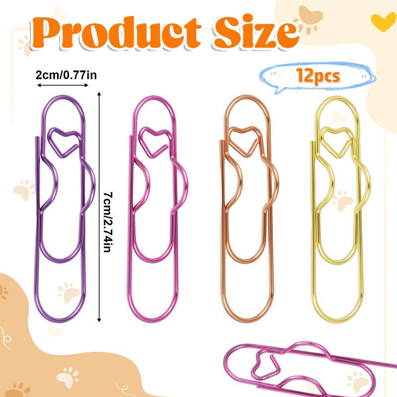 IANFAN 12 Pcs Metal Pen Clips for Notebook, 2.8 Inch Paper Clip Pen Holder for Notebooks Papers Planner Jumbo Office Supplies, Gold/Purple/Pink/Red Heart Shape - Image 2