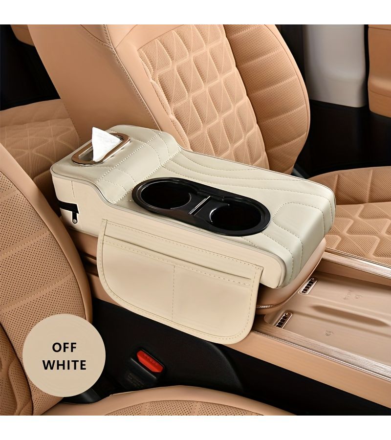 1 Car Armrest Cover with 2 Side Pockets and 2 Cup Holders Comfortable Elbow Support Stylish Stitching Interior Protector for Phones Bottles Cards Fits Most Cars SUVs Trucks Black - Image 5