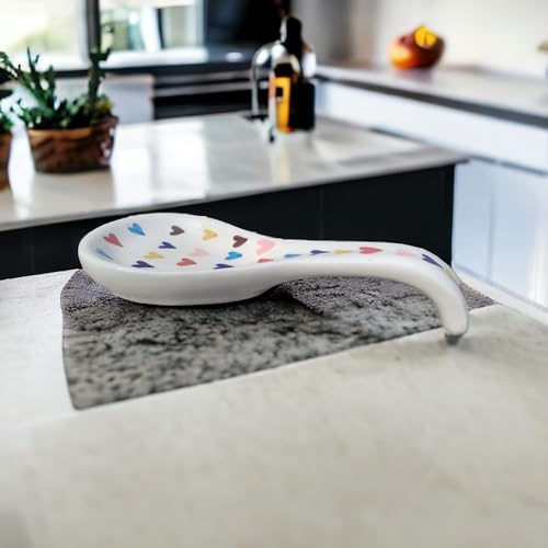 Malaikah Ceramic Spoon Rest Sky Blue Polka Print Hand-Made, Ideal for Kitchen, Tableware, Cutlery Rest, Pack of 1 - Image 1