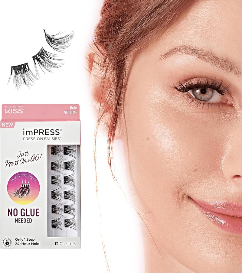 KISS Impress PressOn False Eyelashes Lash Clusters Falsies Sleek Natural 12mm14mm Includes 12 Piece of pre bonded lashes contact lens friendly Easy to Apply Reusable Strip lashes