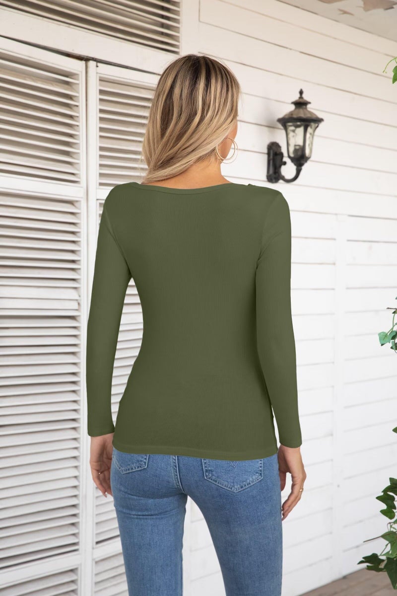 VICHYIE Long Sleeve Shirts for Women Cutout Tops Ribbed Slim Fitted Fashion Fall Clothes One Piece Pullover Tee Tshirts Green L - Image 4