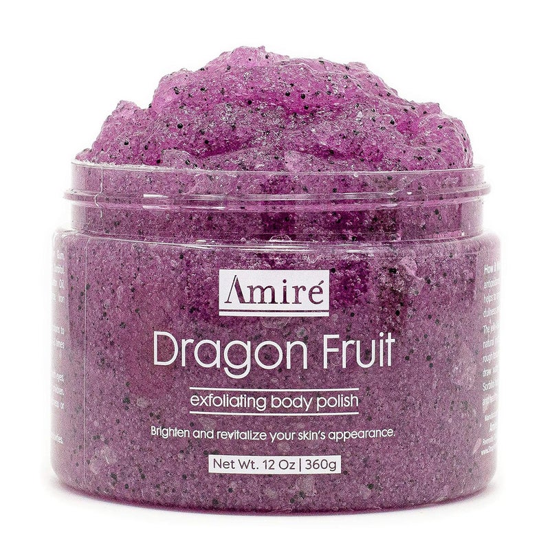 Amire Dragon Fruit Jelly Exfoliating Body Scrub Polish Exfoliate Dry Dehydrated and Dead Skin Improve Body Skin Texture and Brighten Appearance Pitaya Scrubs 12oz