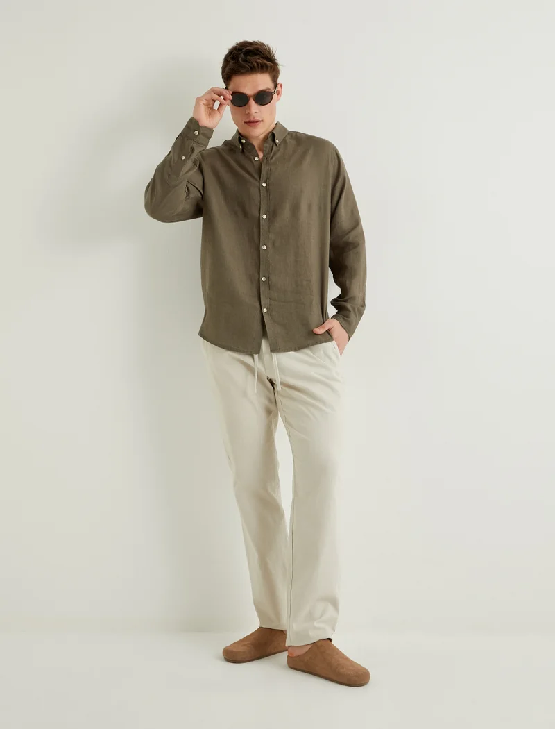 كوتون Linen Shirt Classic Neck