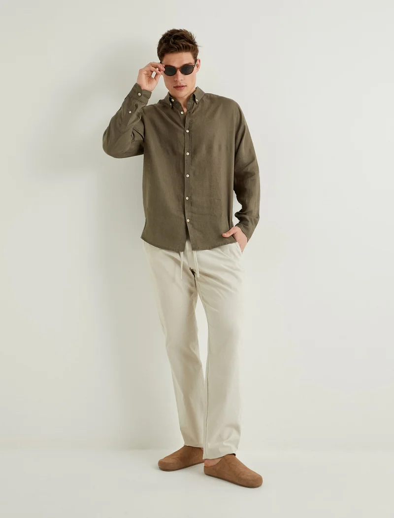 كوتون Linen Shirt Classic Neck
