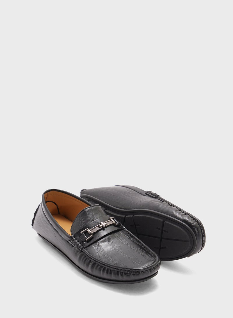 Robert Wood Trim Detail Textured Loafers  - Image 3