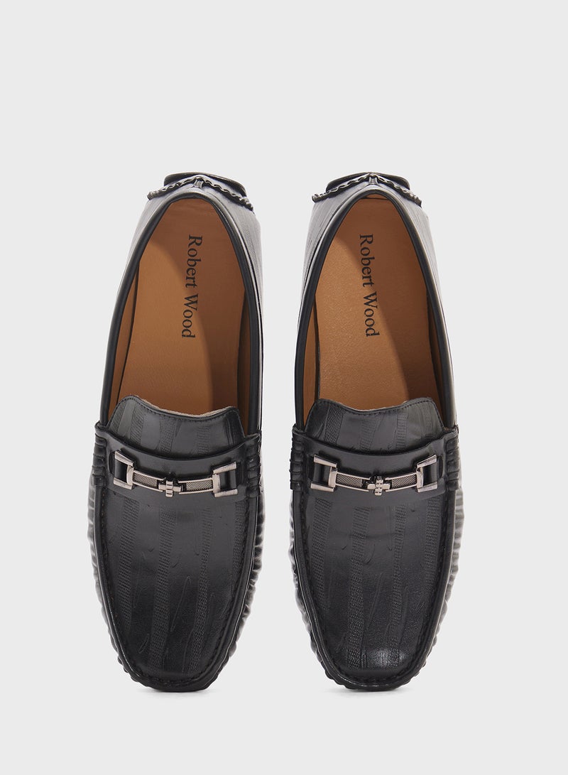 Robert Wood Trim Detail Textured Loafers  - Image 4