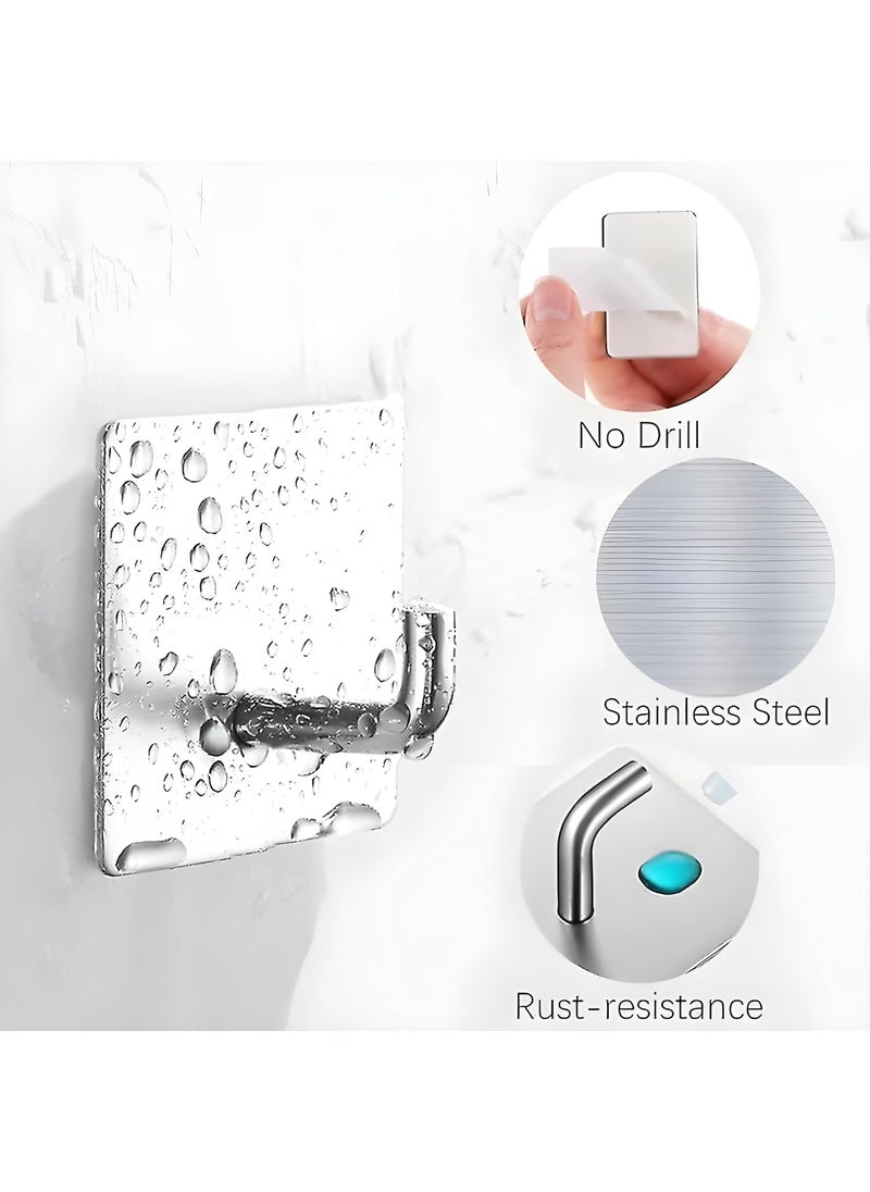 Boniry Boniry 4 Pack Wall Adhesive Hooks Waterproof Stainless Steel Wall HookBest Use Kitchen and Bathroom self Adhesive Hooks Heavy Duty for Towel and Kitchen Accessories Item J Hook Square Silver  - Image 3