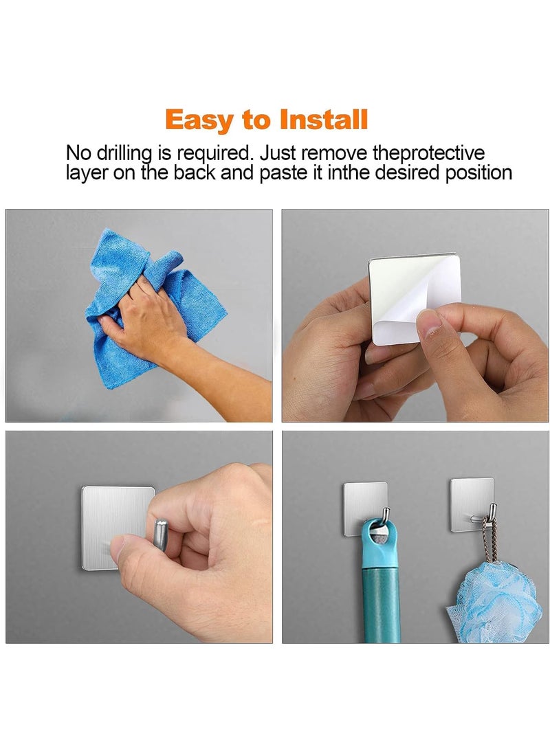 Boniry Boniry 4 Pack Wall Adhesive Hooks Waterproof Stainless Steel Wall HookBest Use Kitchen and Bathroom self Adhesive Hooks Heavy Duty for Towel and Kitchen Accessories Item J Hook Square Silver  - Image 4