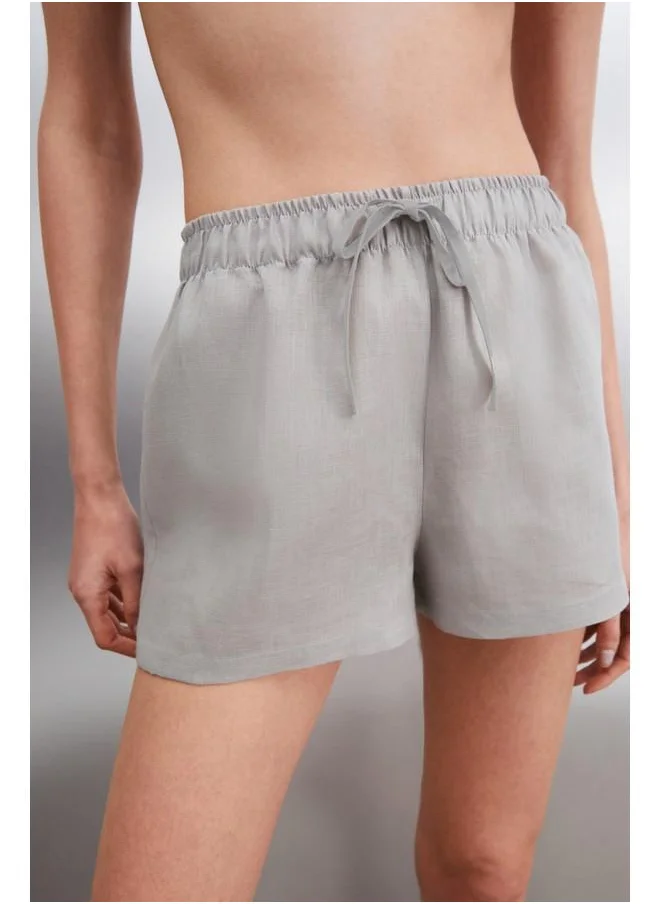 GRIMELANGE Melthara Women's 100% Linen Regular Grey Shorts