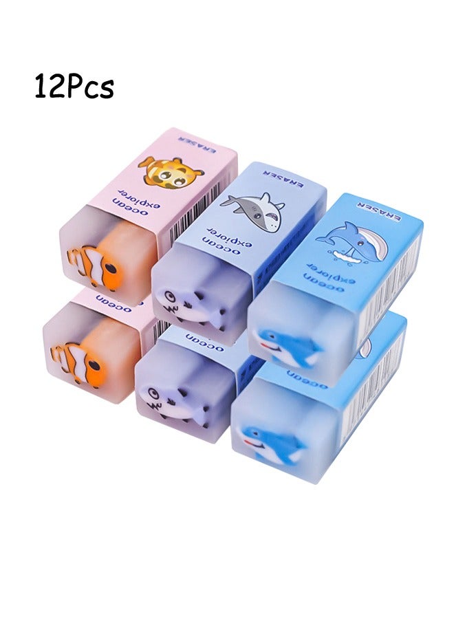 Generic 12Pcs Erasers for Kids erasers Ocean Series Shaped Pencil Erasers Safe and Soft for Boys  Girls Scented Ideal Back to School Supplies Special Gifts for Children's Parties for Students  - Image 1