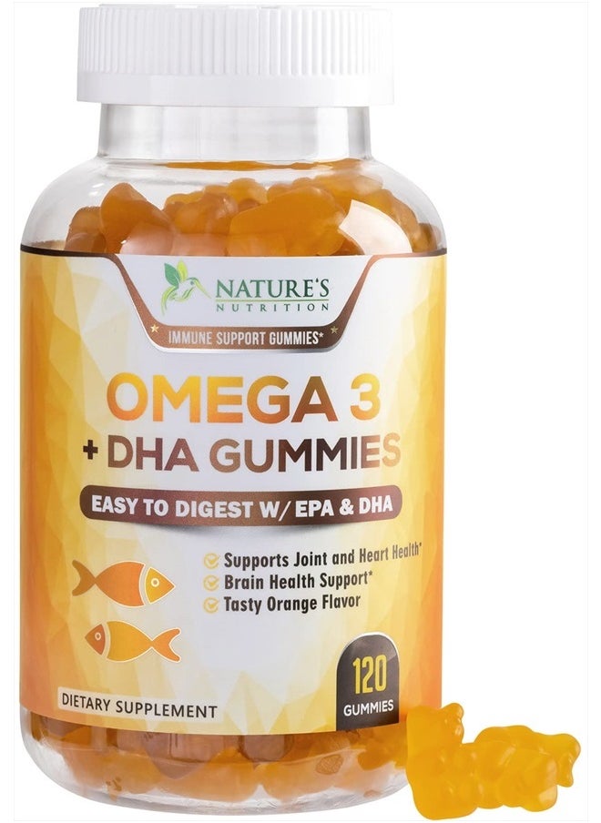 Nature's Nutrition - Omega 3 Fish Oil Gummies, Heart Healthy Omega 3 Gummy Supplement with High Absorption DHA & EPA, Extra Strength Joint & Brain Support, Omega 3 Fish Oil Nature's Vitamin, Orange Flavor - 120 Gummies - Image 1