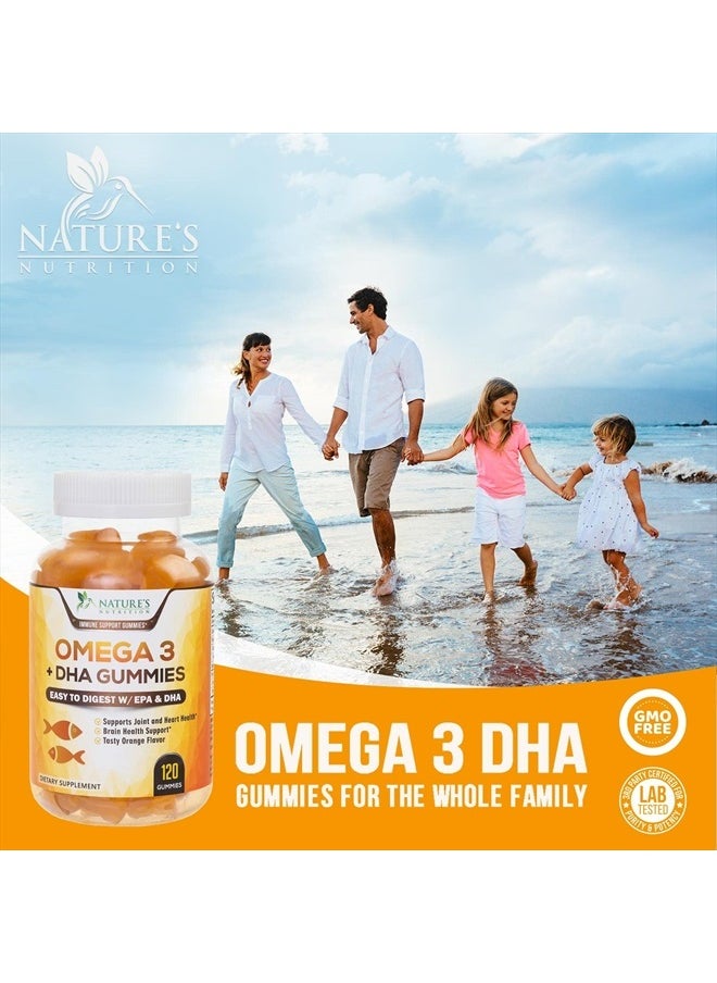 Nature's Nutrition - Omega 3 Fish Oil Gummies, Heart Healthy Omega 3 Gummy Supplement with High Absorption DHA & EPA, Extra Strength Joint & Brain Support, Omega 3 Fish Oil Nature's Vitamin, Orange Flavor - 120 Gummies - Image 1