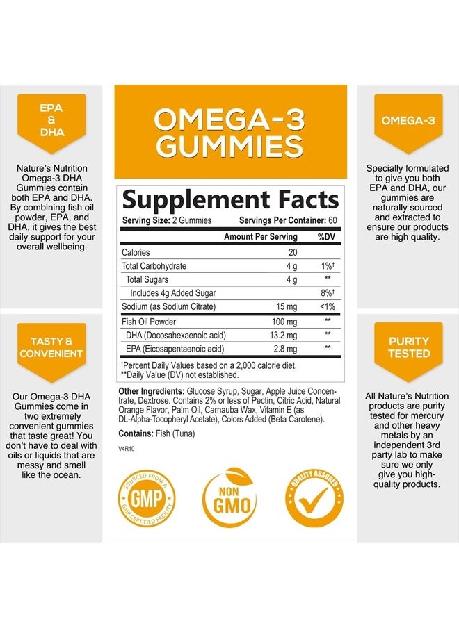 Nature's Nutrition - Omega 3 Fish Oil Gummies, Heart Healthy Omega 3 Gummy Supplement with High Absorption DHA & EPA, Extra Strength Joint & Brain Support, Omega 3 Fish Oil Nature's Vitamin, Orange Flavor - 120 Gummies - Image 1