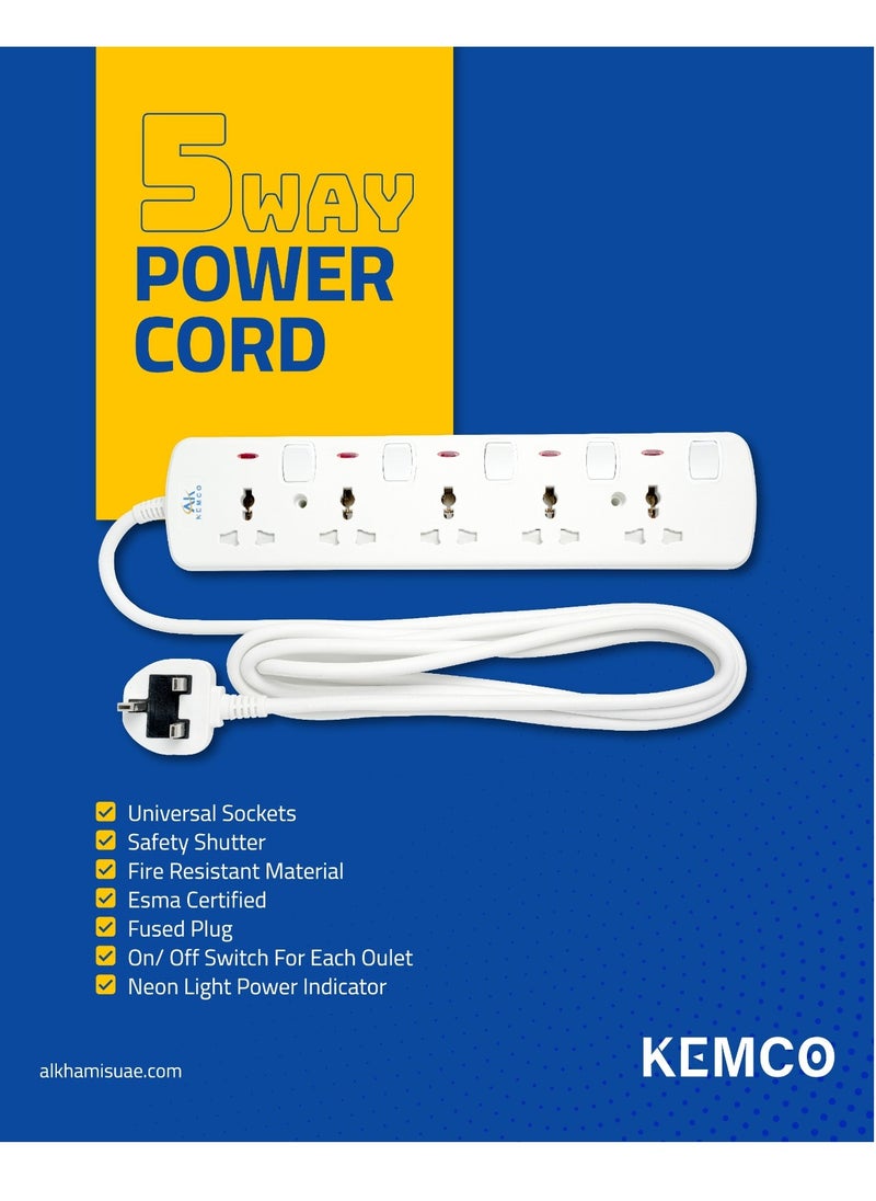 AK KEMCO Kemco 5 Way 5 Meter Extension Socket Power Cord Power Strip Extension Lead AK605  - Image 2