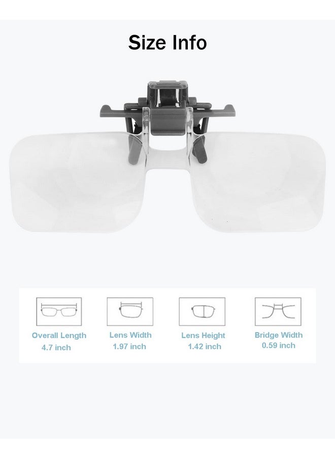 Clip On Magnifiers For Eyeglasses 2X Magnifying Glasses Flip Up/Down Reading Glasses Reader For Seniors Elderly Women Men For Reading Computer Use Sewing Close Work