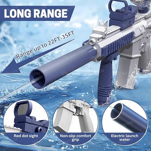 VikriDA M416 Electric Water Gun with Free Extra Rechargeable Battery | Long Range Powerful Water Blaster | Outdoor Pool & Beach Summer Toy – Blue - Image 3