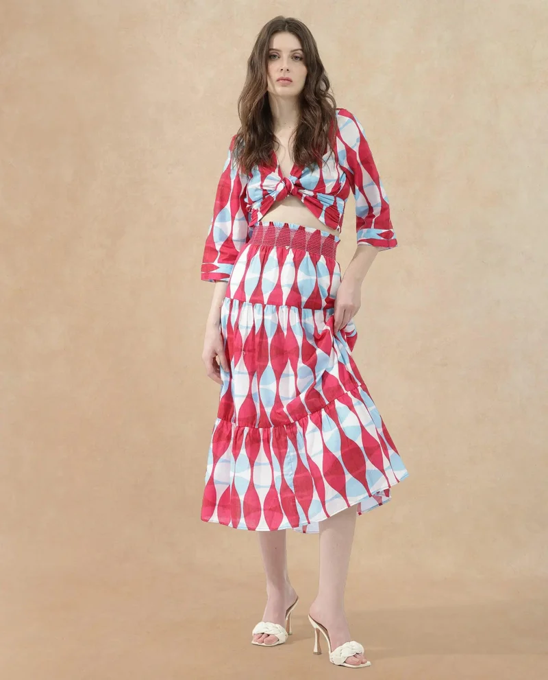 Rareism Women's Geometric Print Co-Ord Brunch Skirt