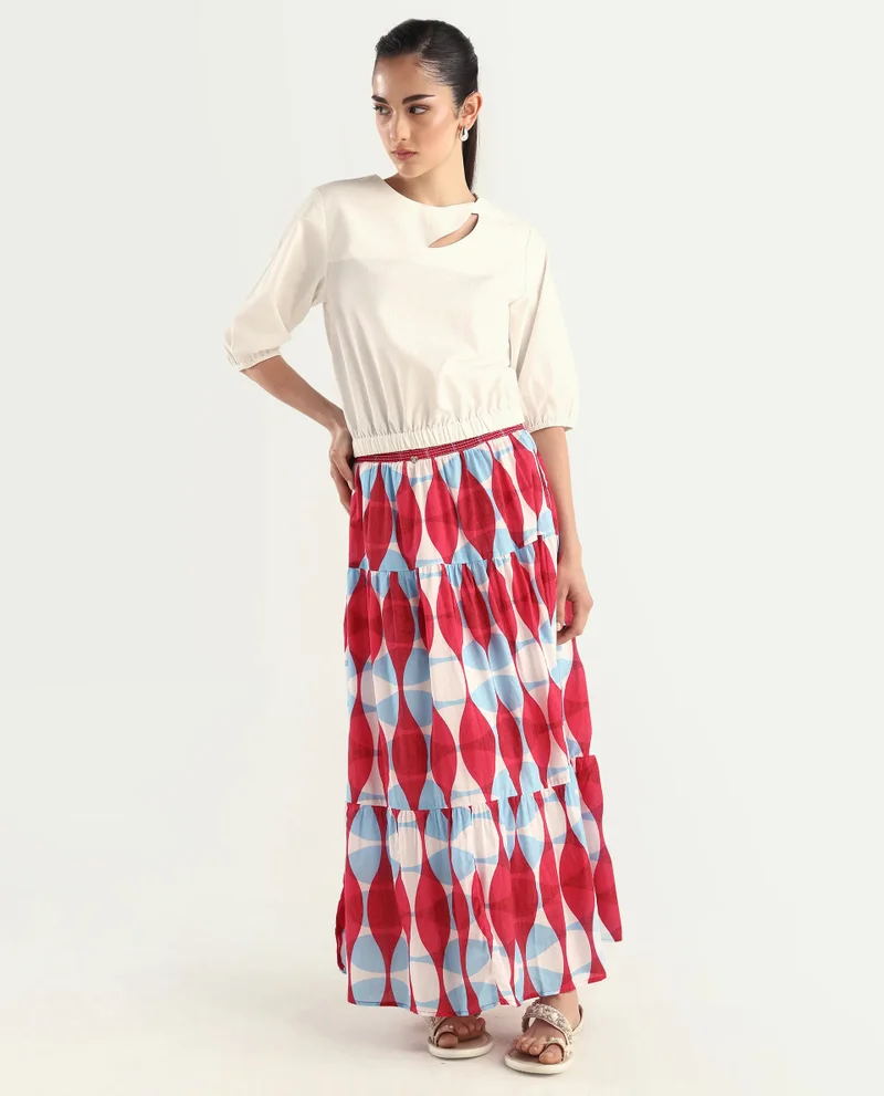 Rareism Women's Geometric Print Co-Ord Brunch Skirt