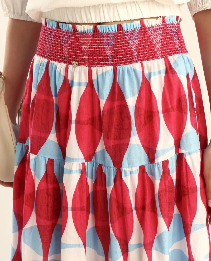 Rareism Women's Geometric Print Co-Ord Brunch Skirt