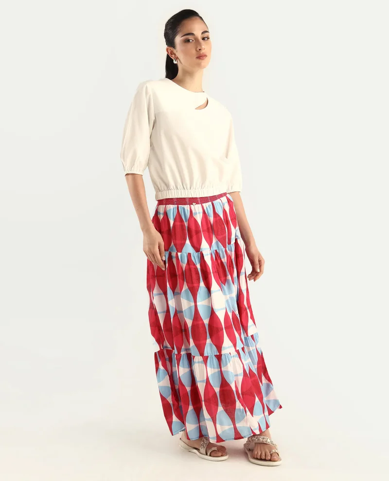 Rareism Women's Geometric Print Co-Ord Brunch Skirt