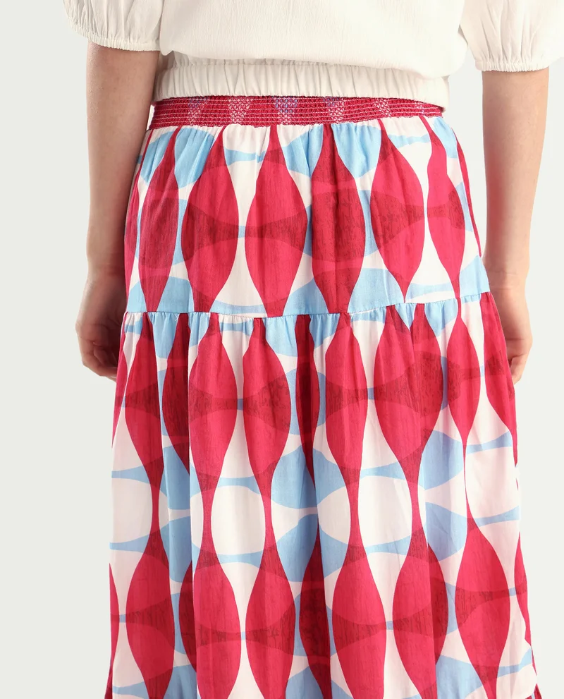 Rareism Women's Geometric Print Co-Ord Brunch Skirt