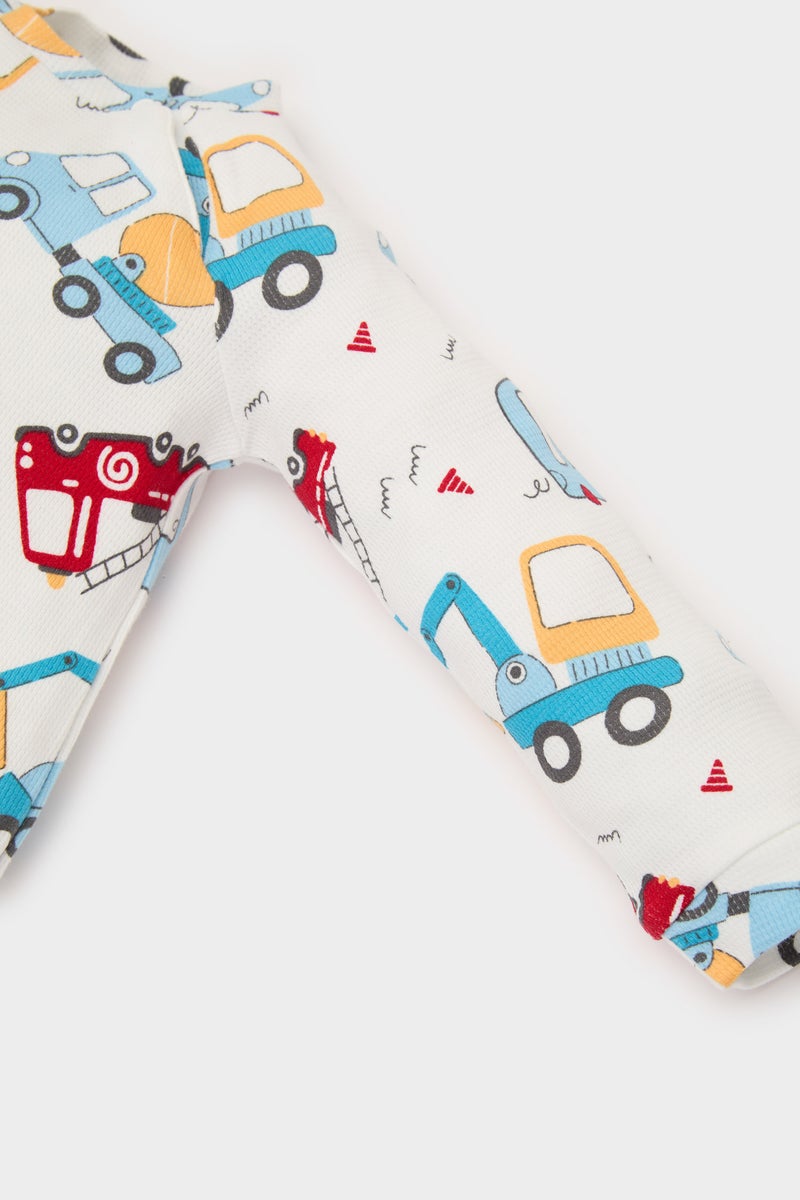 DeFacto Baby Boy Newborn Vehicle Printed Waffle Jumpsuit  - Image 4