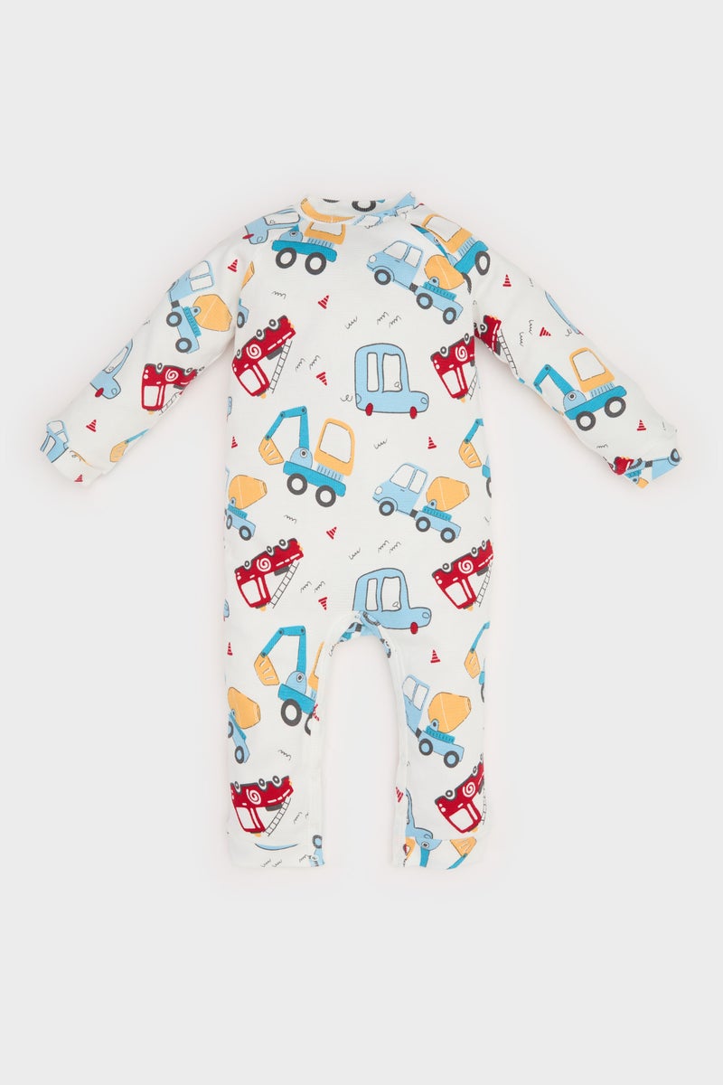 DeFacto Baby Boy Newborn Vehicle Printed Waffle Jumpsuit  - Image 1