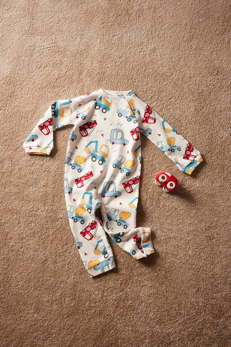 DeFacto Baby Boy Newborn Vehicle Printed Waffle Jumpsuit  - Image 2