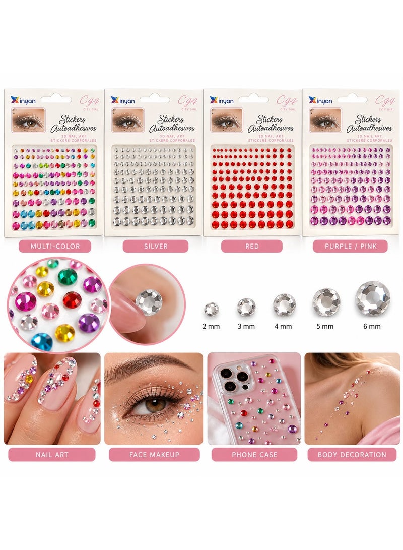 4-Piece Multi-Color Self-Adhesive Rhinestone Sticker Set, Versatile 3D Gems for Eye and Face Makeup, Body Art and Creative Nail Decoration, Colorful Beauty Accessories - Image 2