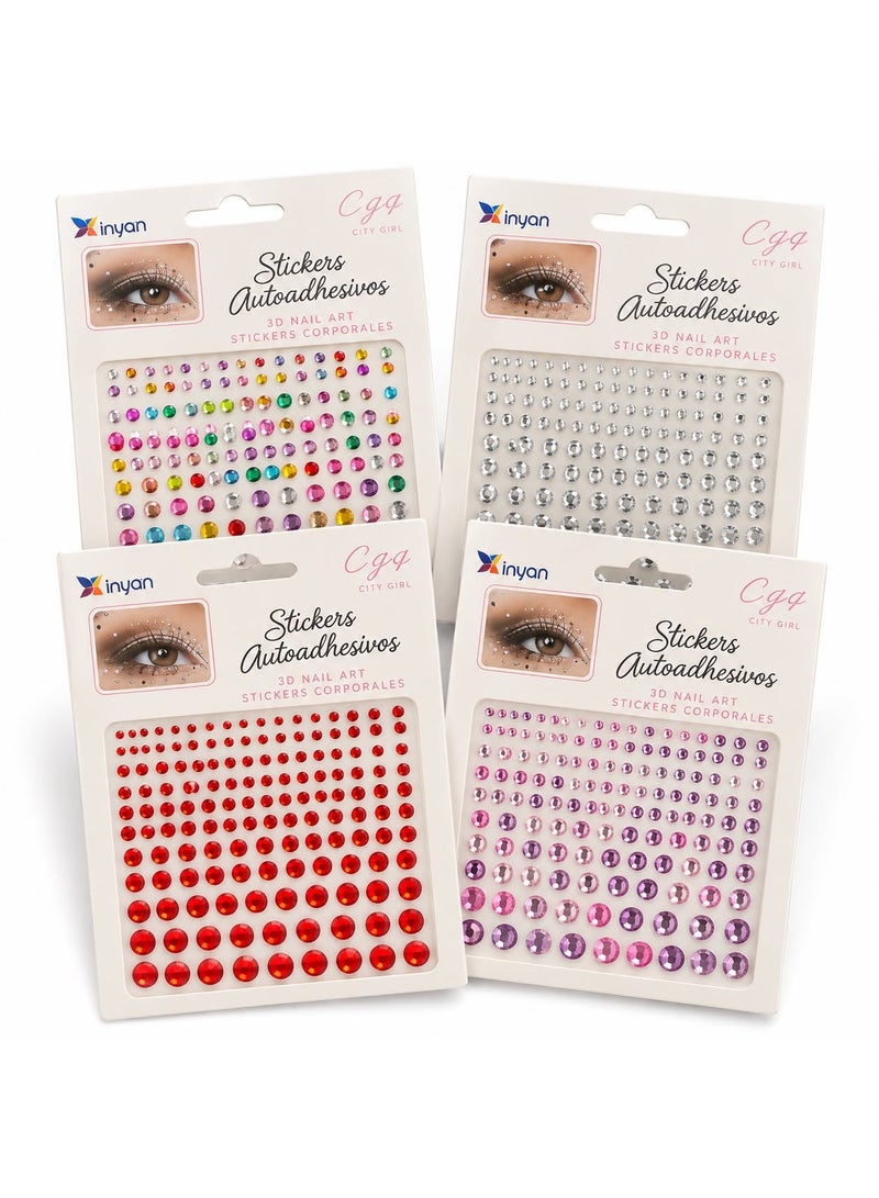 4-Piece Multi-Color Self-Adhesive Rhinestone Sticker Set, Versatile 3D Gems for Eye and Face Makeup, Body Art and Creative Nail Decoration, Colorful Beauty Accessories - Image 4